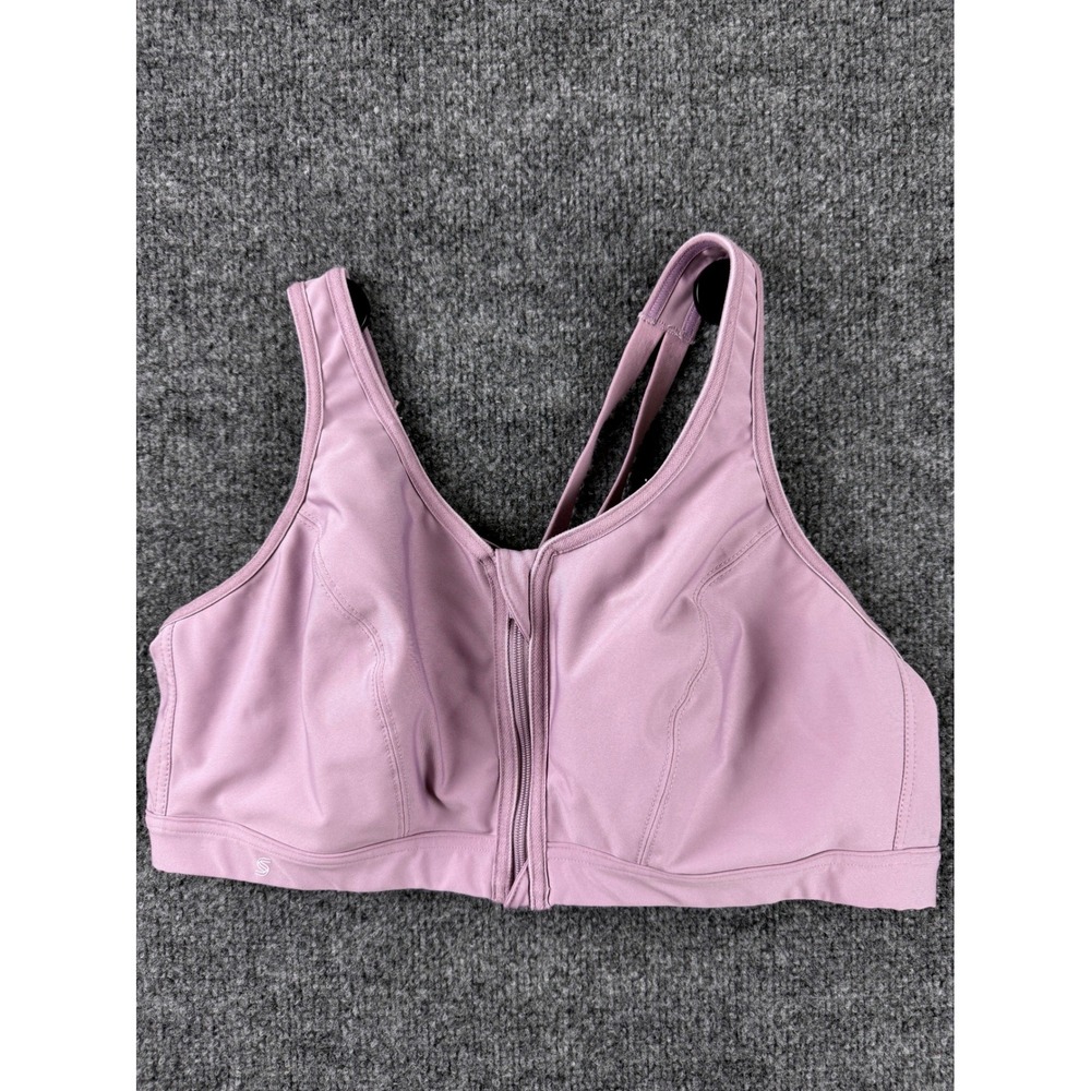 Glamorises Sport Women Purple Front Zip Strappy Back Sports Bra 9286 Size 42C